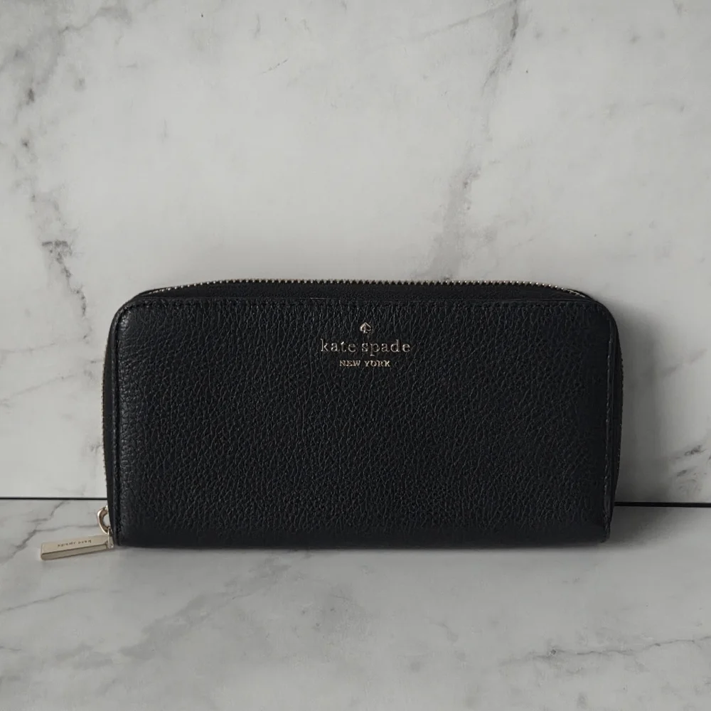 Kate Spade Leila Large Continental Wallet Black Pebbled Leather
